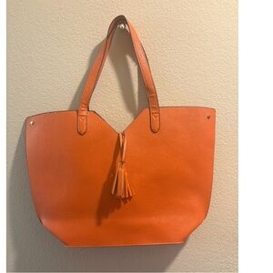 Neiman Marcus Orange Tote Bag with Tassel Accent